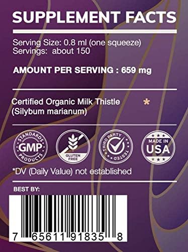 Earth's Love - Milk Thistle Alcohol-Free Herbal Extract Tincture Super-Concentrated Milk Thistle (Silybum marianum) Dried Seed (4 Fl Oz)