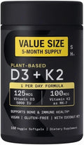 Sports Vitamin D3 K2 with 5000iu of Plant-Based D3 &amp 100mcg of Vitamin K2 as MK-7 Non-GMO Verified &amp Vegan Certified - 160 Liquid Softgels