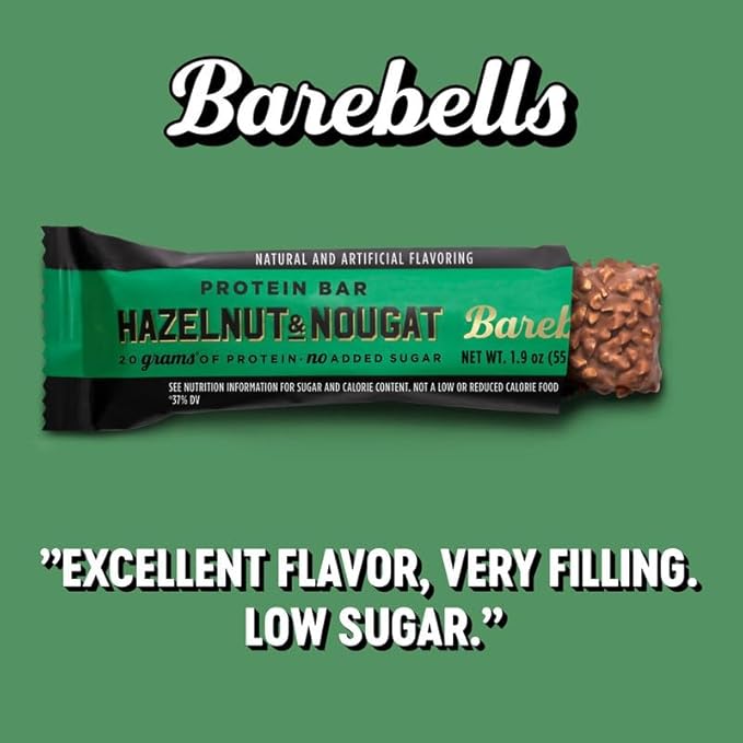 Barebells Protein Bars Hazelnut &amp Nougat - 12 Count 1.9oz Bars - Protein Snacks with 20g of High Protein - Chocolate Protein Bar with 1g of Total Sugars - On The Go Protein Snack &amp Breakfast