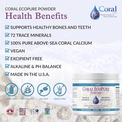 Coral Ecopure Powder Coral Calcium Powder Supplement with Coral Minerals - 16 Ounces