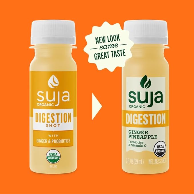 Suja Organic Digestion Shot (30 Pack) with Ginger and Apple Cider Vinegar | Immunity Boost &amp Digestive Support | Functional Shots | Cold-Pressed Juice with Live Probiotics | Plant-Based &amp Glut