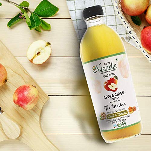 Farm Naturelle Organic Apple Cider Vinegar with Mother and Infused Ginger &amp Turmeric (500 ml) (Glass Bottle)