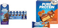 Pure Protein Chocolate Protein Shake 30g Protein 12 Pack and Pure Protein Bars 20g Protein Chocolate Peanut Caramel 12 Count
