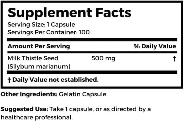 Dr Clark Store Milk Thistle Seed Supplement – 500mg 100 Capsules Liver Health &amp Detox Support