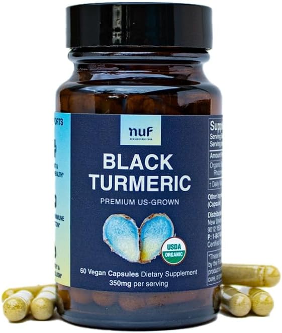 NUF- Organic Black Turmeric 350mg Whole Root Vegan Capsules- US Grown- Gluten Free - Non GMO- Joint Support - Healthy Inflammatory Response - Proper Immune Function