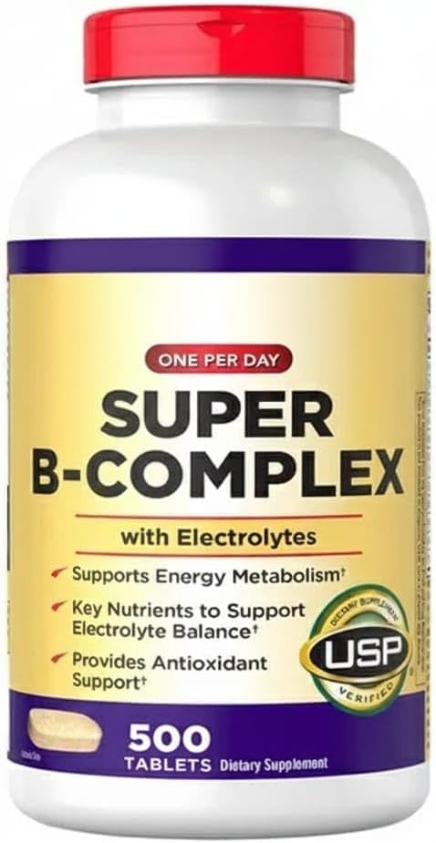Super B-Complex with Electrolytes 500 Tablets Includes 8 B Vitamins Electrolytes and Vitamin C Supports Energy Metabolism