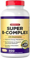 Super B-Complex with Electrolytes 500 Tablets Includes 8 B Vitamins Electrolytes and Vitamin C Supports Energy Metabolism