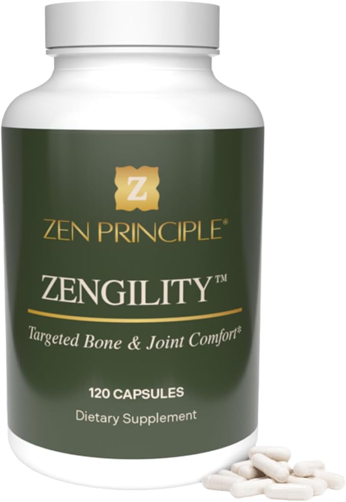 Zen Principle Zengility™ Joint Support &amp Bone Strength Supplement – Fast-Acting Relief with Glucosamine MSM Plant Calcium Vitamin K2 &amp D3. Vegan Formula for Mobility &amp Comfort. 120 Caps