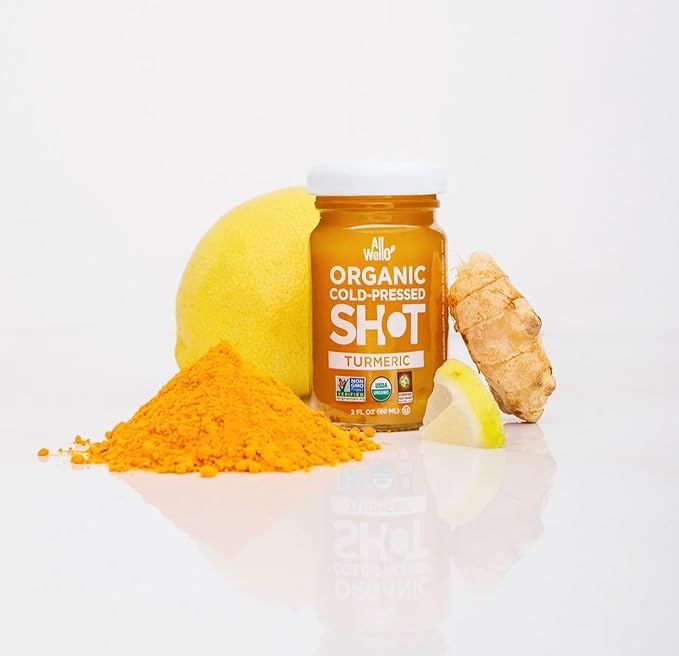 ALLWELLO Cold-Pressed Turmeric Shot 60 mL USDA Organic Immune Booster with Natu-RAL (12 PK Turmeric)