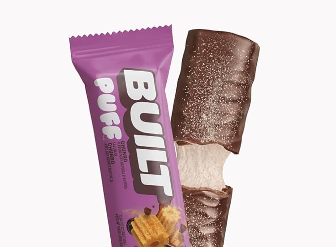 BUILT Bar Puff Protein Bars - Churro - 17g Protein Snack Bars with Collagen - Calorie Conscious &amp Gluten Free - 12 Count
