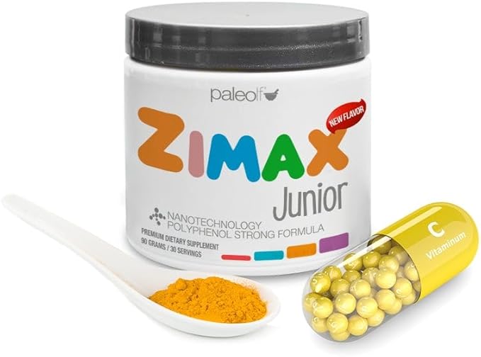ZIMAX Junior Super ANTIOXIDANT for Children and Adolescents Between 4 and 16 Years - 100% Natural with Vitamin c Magnesium and Vitamin d3 - High Absorption Curcumin Ginger + Minerals