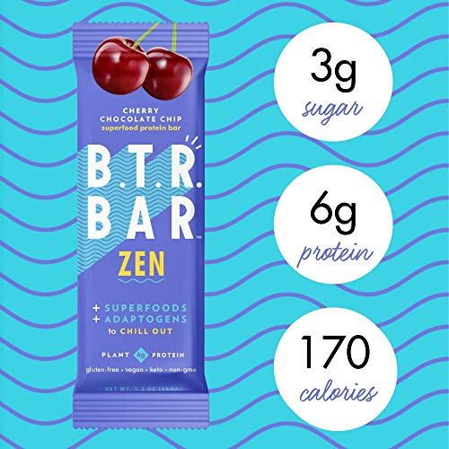 B.T.R. Nation Superfood Keto Protein Bars Plant Based Vegan Protein - Cherry Chocolate Chip ZEN | 12 Pack | Low Carb Food Low Calorie Gluten Free No Sugar Alcohols Boosted with Superfoods