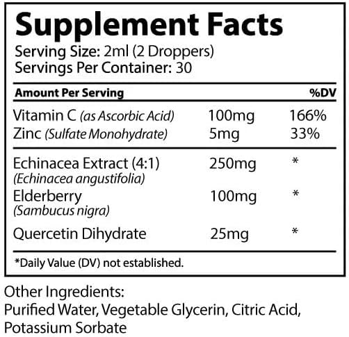 GoldN™ 5-in-1 Immune Support Drops | Vitamin C Quercetin Elderberry Zinc Echinacea | No Artificial Ingredients | Non-GMO Gluten-Free | 2oz (60ml) | 1-Month Supply