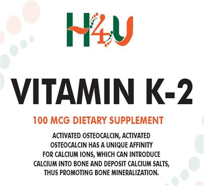 H4U Vitamin K-2 (MK7) Veg Capsules Support Bone Health 100 mcg 60 Count