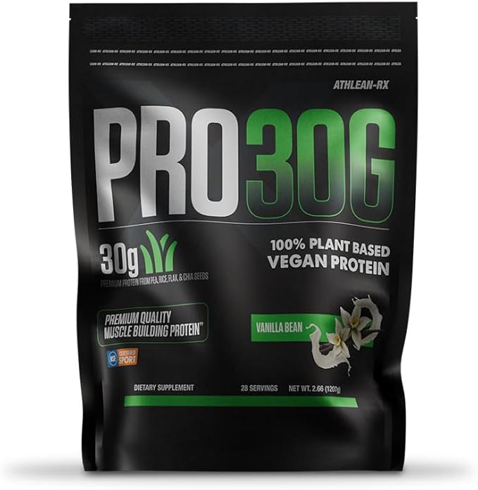PRO 30G Vegan Protein Powder by ATHLEAN-X Plant-Based Muscle Recovery &amp Growth Formula Gluten-Free NSF Certified for Sports High Protein Supplement for Strength - Vanilla Bean