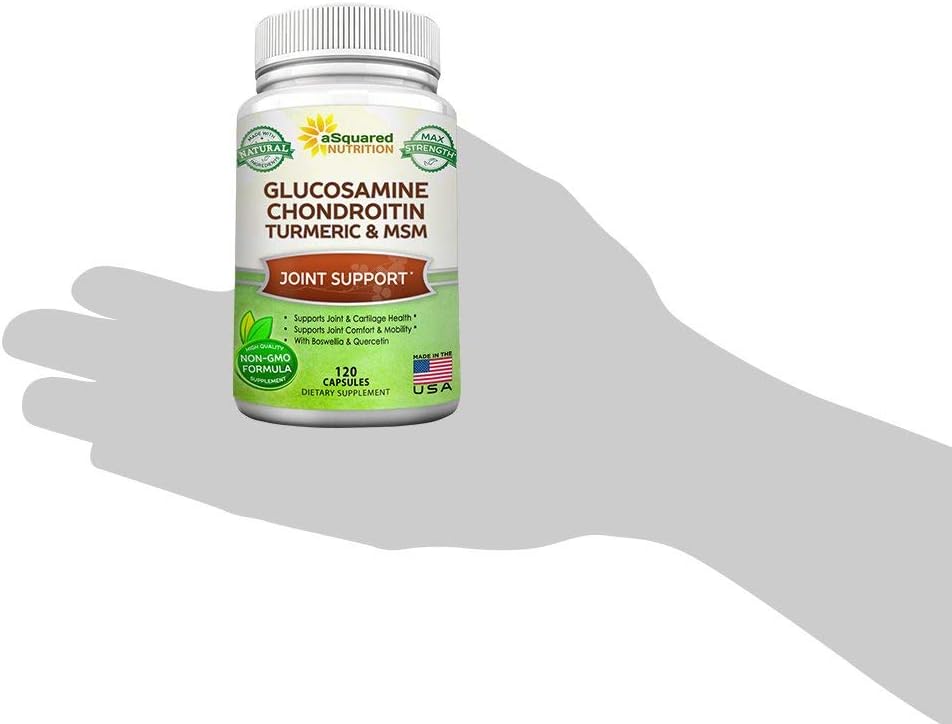 aSquared Nutrition Glucosamine Chondroitin Turmeric MSM Boswellia - 120 Capsules - Joint Support Supplement - Joint Support Relief Pills for Health - Natural Supplement for Back Knee &amp Hands