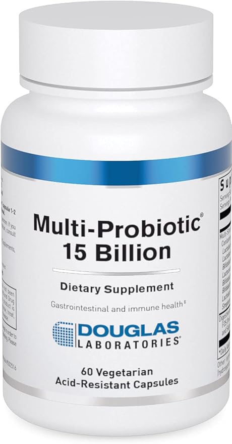 Douglas Laboratories Multi-Probiotic 15 Billion | Multi-Strain Shelf Stable Probiotic with Prebiotic FOS | 60 Vegetarian Acid-Resistant Capsules