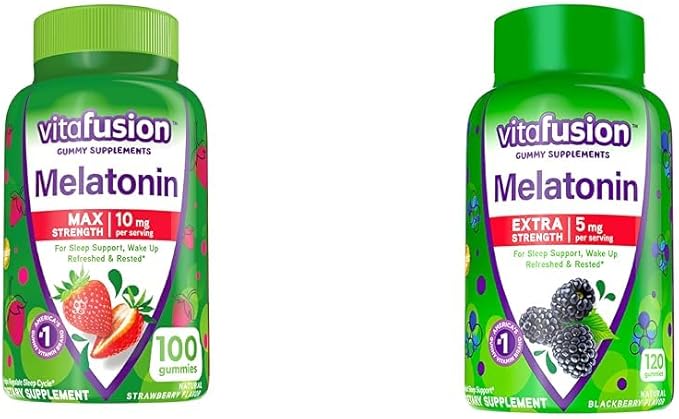 Vitafusion Max Strength Melatonin Gummy Supplements &amp Extra Strength Melatonin Gummy Vitamins 5mg 120 ct Gummies