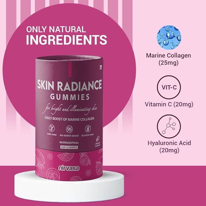 Miri with Marine Collagen Hyaluronic Acid &amp Vitamin C | Skin Collagen Booster for Radiant &amp Glowing Skin | Sugar-Free for Men &amp Women - 60 Gummies Set of 1