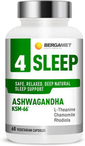 BergaMet 4 Sleep Support Formula with Ashwagandha KSM-66 Rhodiola Chamomile Extract &amp L-Theanine – Natural Aid for Restful Nights and Stress Relief with no Melatonin – 60 Capsules