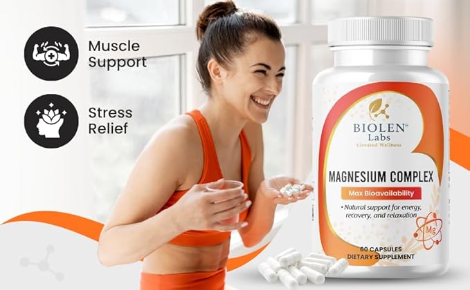 Magnesium Complex Max Bioavailability Formula for Energy Recovery Relaxation 60 Vegan Capsules Non-GMO Gluten-Free