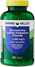 Glucosamine Sulfate Potassium Chloride 1000 mg Spring Valey | Joint Health Support | 200 Tablets + Daily Supplement Tracker Sticker