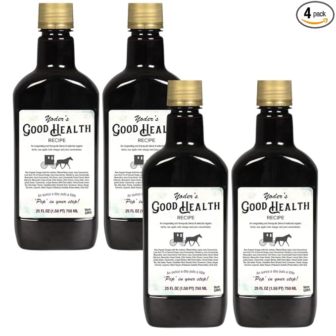 Yoder’s Good Health Recipe Apple Cider Vinegar Liquid Complex 25 oz Amish Harvest Herbal Tonic with Elderberry Juice Organic Wildcrafted Herbs Raw Detoxifying Antioxidants (4)