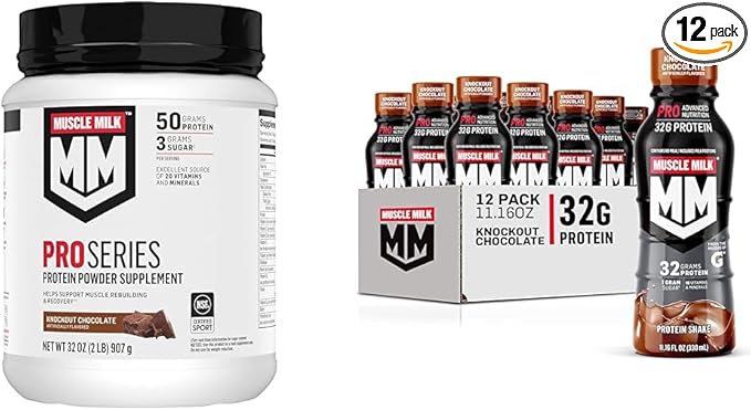 Muscle Milk Pro Series Protein Powder SupplementKnockout Chocolate2 Pound &amp Pro Advanced Nutrition Protein Shake Knockout Chocolate 11.16 Fl Oz (Pack of 12)