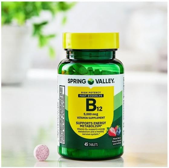 Extra Strength Vitamin B12 Metabolism Support Dietary Supplement Fast Dissolve Tablets Mixed Berry 5000 mcg 45 Count