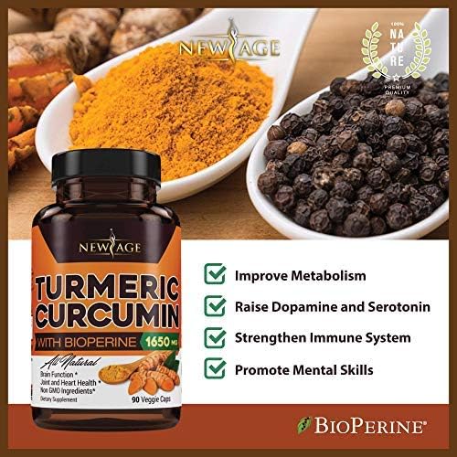 NEW AGE Turmeric Curcumin with Bioperine Capsules - Natural Joint &amp Healthy Support with 95% Standardized Curcuminoids for Potency &amp Absorption - Non-GMO Gluten Free (90 Count (Pack of 1))