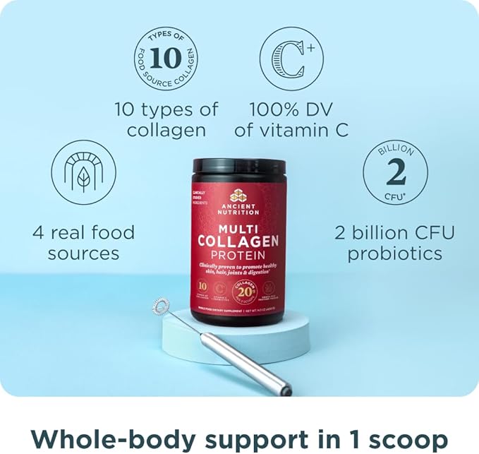 Ancient Nutrition Multi Collagen Peptides Powder Brain Boost 45 Servings + Multi Collagen Peptides Powder Unflavored 45 Servings