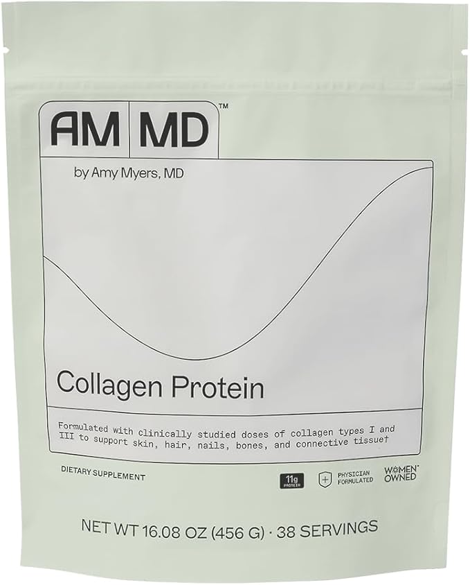 Amy Myers MD Collagen Protein - Hydrolyzed Beef Collagen for Healthy Hair &amp Nails - Protein Supplement to Support Joint &amp Bone Health - Non-GMO &amp Paleo Gut Support - 456 g Unflavored (38