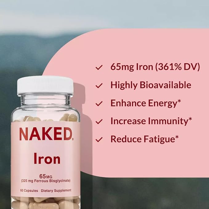 Naked Iron 65mg (60 Capsules) &amp Vitamin D3 5000 IU (200 Softgels) – Complete Energy Immunity &amp Bone Health Bundle Non-GMO &amp Gluten-Free