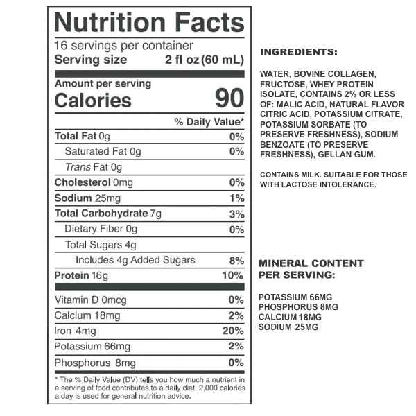 Vidafuel Concentrated Protein Shot - 16g of Protein per 2oz. - Collagen &amp Whey Protein Drink No Artificial Sweeteners 32 fl oz. - Berry 6 Count