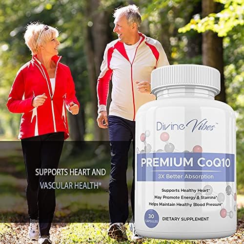 Divine Vibes CoQ10 200 mg - High Absorption Co-Q10 - Active Antioxidant Form of Co-Q10 - Supports Mitochondrial Energy Production and Cardiovascular Health