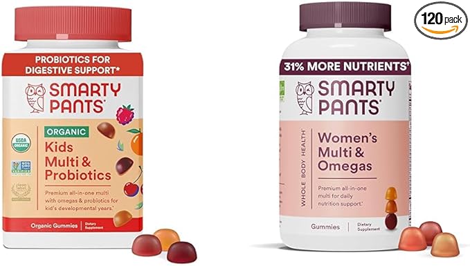 SmartyPants Organic Kids Multivitamin Gummies: Probiotics Omega 3 (ALA) Vitamin D3 C Vitamin B12 &amp Women's Multivitamin Gummies: Omega 3 Fish Oil (EPA/DHA) Methylfolate CoQ10