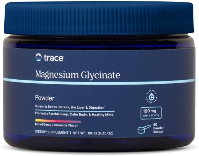 Trace Minerals Magnesium Glycinate Powder - Daily Magnesium Powder for Sleep Support - Calming Bedtime Drink - Natural &amp Gentle - Mixed Berry Lemonade - 180g (60 Servings)
