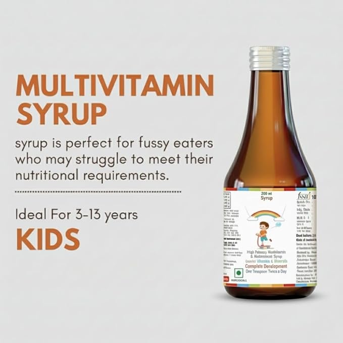 Multivitamin Syrup for Kids - 200 ml Delicious Mix Fruit Flavor - Daily Immune Support - Pediatrician Recommended