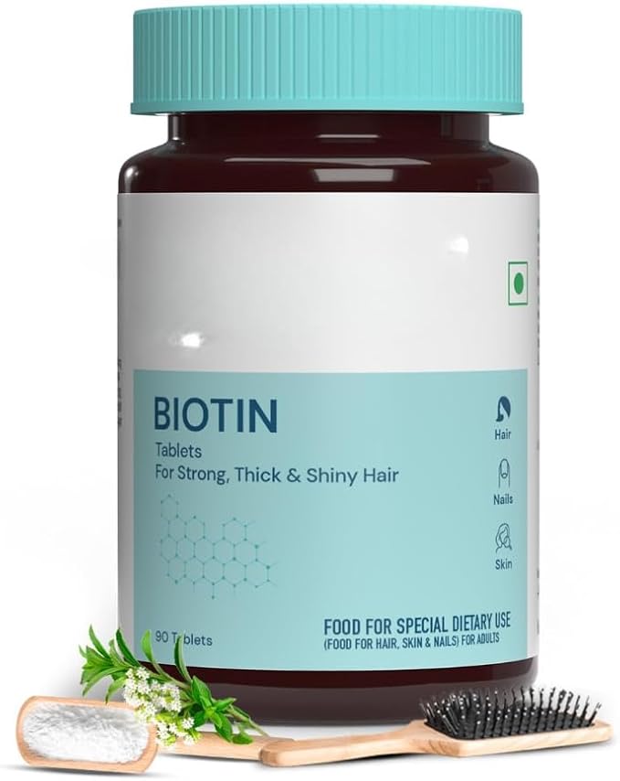 Biotin 10000mcg Supplement for Hair Growth Strong Hair and Glowing Skin Fights Nail Brittleness 90 Biotin Tablets