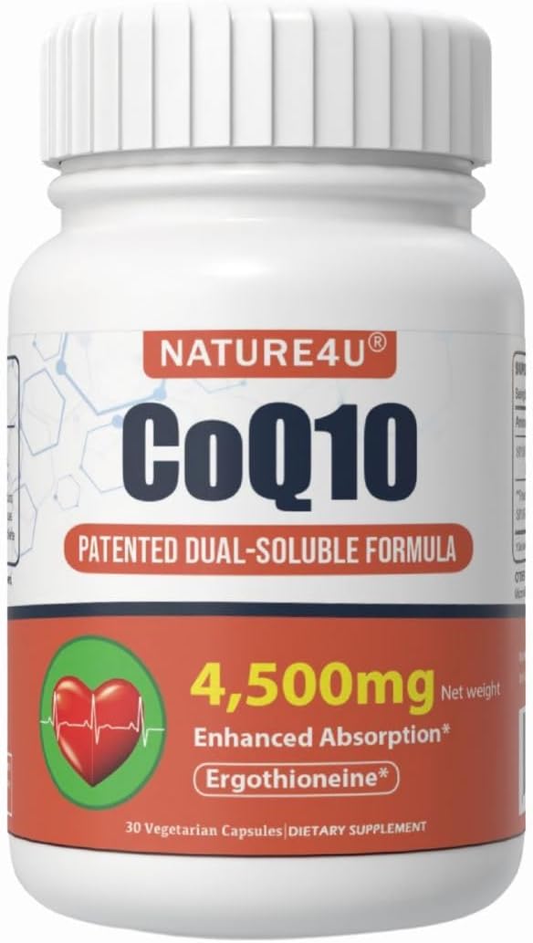 CoQ10 150mg Capsule with L-Ergothioneine - Enhanced Absorption Antioxidant for Heart Health &amp Energy Production Coenzyme Q10 Patented Dual-Soluble Formula 1 Month Supply 30 Count