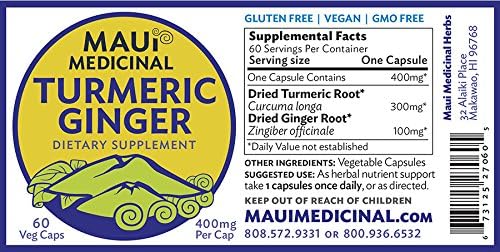 Turmeric Ginger 90 Veggie Capsules 400mg per Capsule (Organically Grown) USA