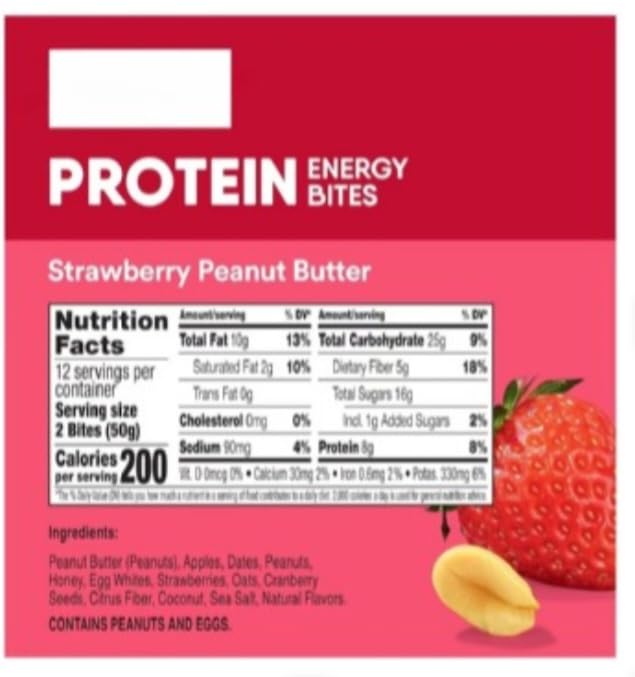 Protein Energy Bites Gluten Free Protein Balls Strawberry Peanut Butter 24.6 oz (28 Bites)