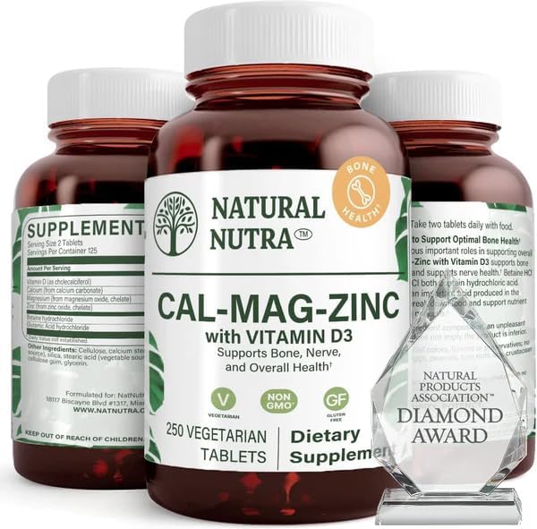Natural Nutra Calcium Magnesium Zinc with Vitamin D3 - CMZ Supplement | Bone Strength Immune Support Muscle &amp Nerve Health - Cal-Mag Zinc Supplement - Digestion Support - 250 Tablets (Pack of 2)