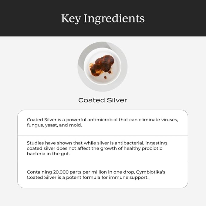 CYMBIOTIKA Colloidal Silver Liquid Supplement with Coated Silver 20000 PPM Mineral Concentrate Immune Support Supplement for Adults Easy to Use 5 ml