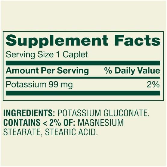 Potassium Heart Health Dietary Supplement Caplets 99 mg 250 Count (Potassium 250 Count)