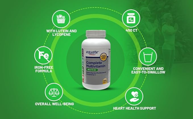 Equate Adults 50+ Complete Multivitamin/Multimineral Supplement Tablets 450 Ct Bundle with Exclusive Vitamins &amp Minerals