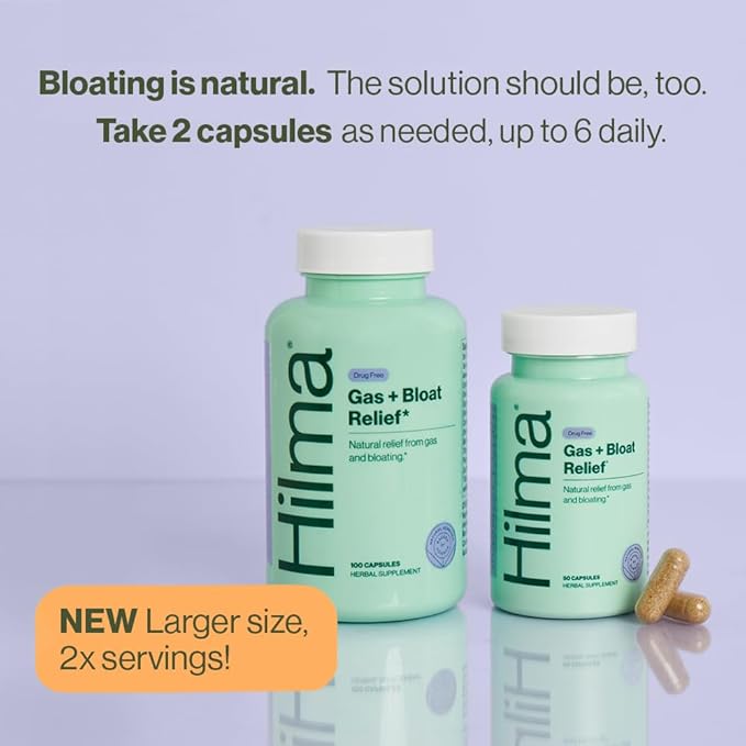 Hilma Natural Gas and Bloating Relief with Lemon Balm Fennel &amp Peppermint Leaf Doctor Formulated with Organic Ingredients 100 Vegan Capsules