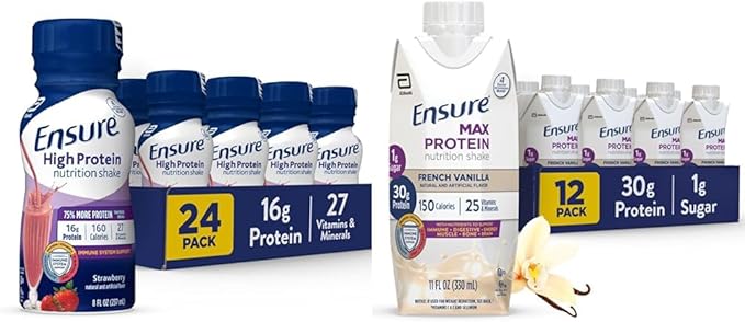 Ensure High Protein Nutrition Shake 24 Pack and Ensure Max Protein Nutrition Shake 30g Protein 12 Pack