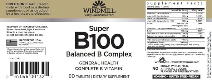 Windmill Super B-100 Tablets 60 Tablets (Pack of 6)