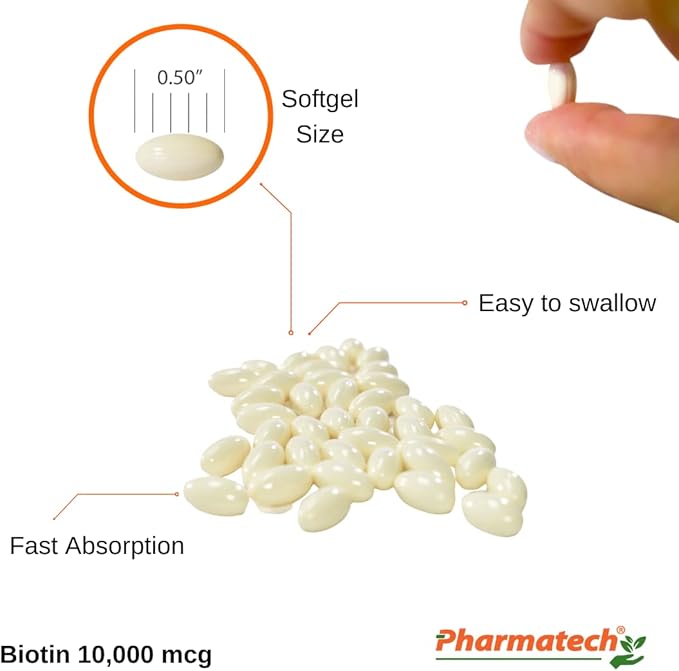 Biotin Vitamin B7 for Hair Growth Skin and Nails 10000 mcg and 5000 mcg Gluten Free Non-GMO 120 Softgels